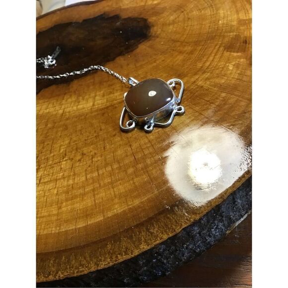 Necklace, Carnelian and Sterling Silver Necklace Pendant, NEW, 18”, Handmade, Ar - Picture 4 of 4